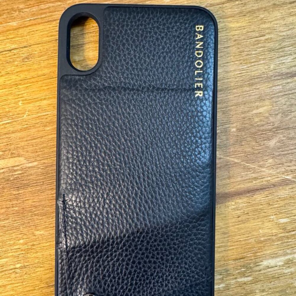 Sarah Pebble Leather Phone Case Bandolier - Black/Pewter - iPhone XS Max